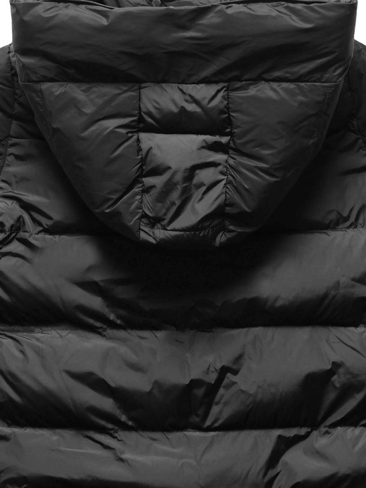 Czarna długa pikowana zimowa kurtka płaszczyk z kołnierzem