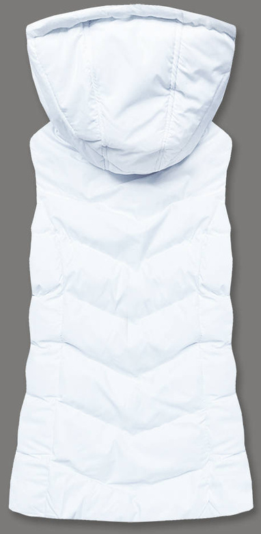 Biały puchowy pikowany bezrękawnik kamizelka z kapturem