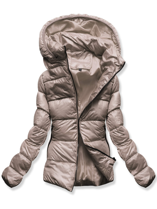 Beżowa zimowa damska kurtka z kapturem