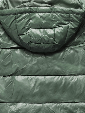 Zielona damska długa pikowana kurtka z kapturem