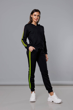 Czarno limonkowy dres komplet z kapturem  z lampasami