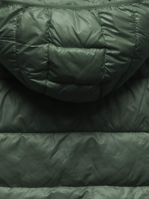 Ciemnozielona damska długa pikowana kurtka z kapturem