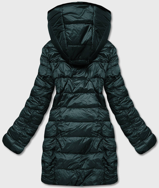 Zielona długa fantastyczna dwustronna zimowa pikowana kurtka futerko