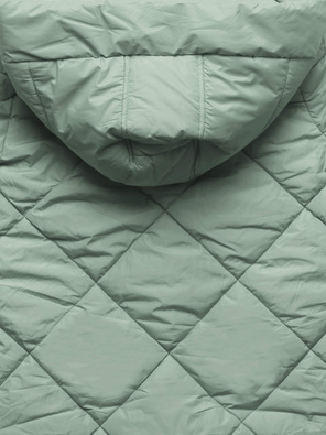 Miętowa pikowana w karo damska kurtka płaszczyk zimowy z kapturem