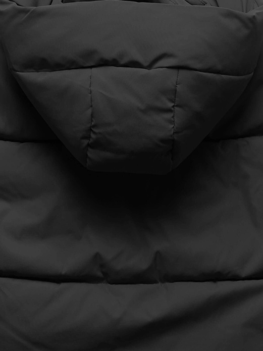 Czarna zimowa długa kurtka płaszczyk z kapturem