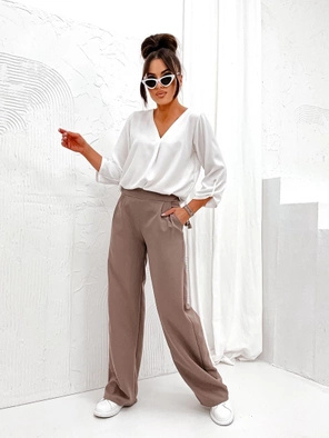 Brązowe eleganckie luźne spodnie damskie