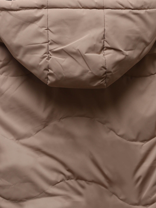 Ciemnobeżowa damska przejściowa kurtka panterka z kapturem