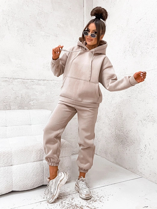 Cappucino damski welurowy kapitalny gładki dres komplet