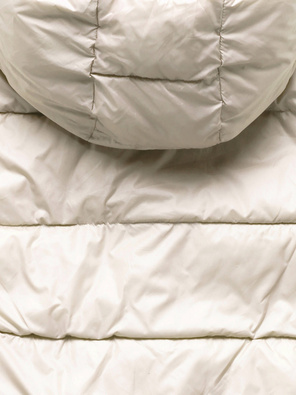 Beżowo brązowa dwustronna zimowa damska kurtka z kapturem