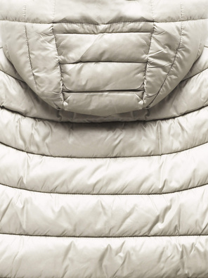 Ecru zimowa kurtka pikowana z kapturem z długimi ściągaczami zapinana na suwak