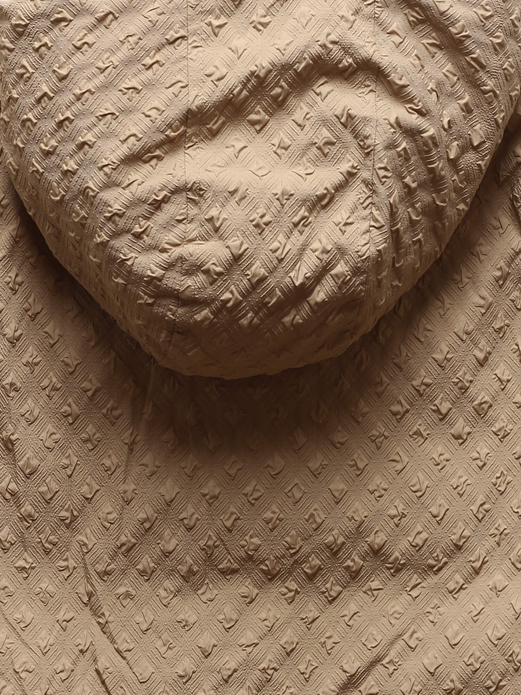 Karmelowy długi damski dwustronny płaszcz z kapturem