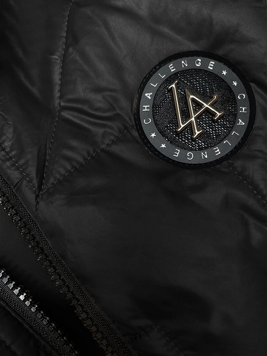 Czarny asymetryczny pikowany bezrękawnik kamizelka damska z kapturem