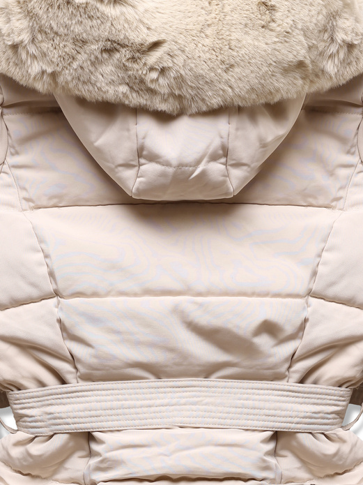 Ecru zimowa pikowana kurtka płaszczyk + futro