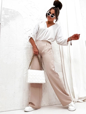 Beżowe eleganckie luźne spodnie damskie