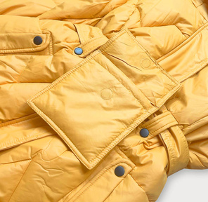 Żółta zimowa długa puchowa kurtka płaszcz z kapturem