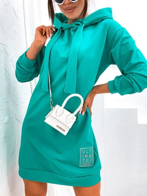 Turkusowa genialna dresowa sukienka z kapturem