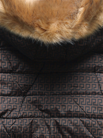 Pomarańczowo brązowa dwustronna damska kurtka pikowana z kapturem
