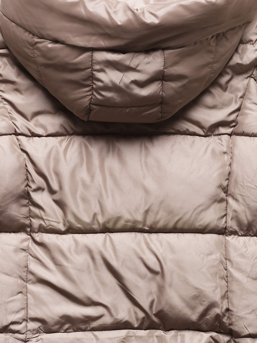 Ciemnobeżowa fantastyczna damska zimowa kurtka z kapturem