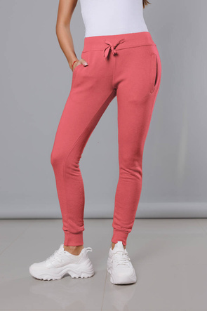 Różowe damskie dresowe spodnie casualowe z kieszeniami i ściągaczem