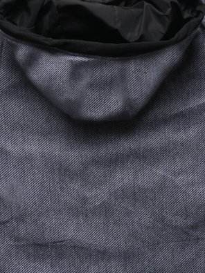 Granatowa damska kurtka przejściowa z kapturem w paseczki