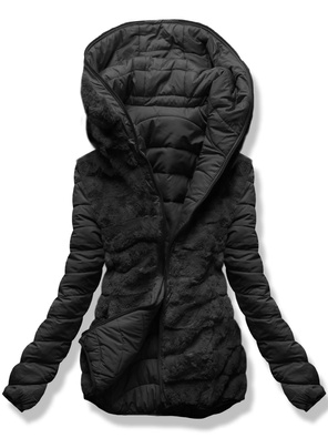 Czarna dwustronna zimowa pikowana kurtka futerko