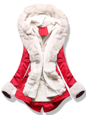 Czerwona ciepła kurtka parka na misiu z kapturem