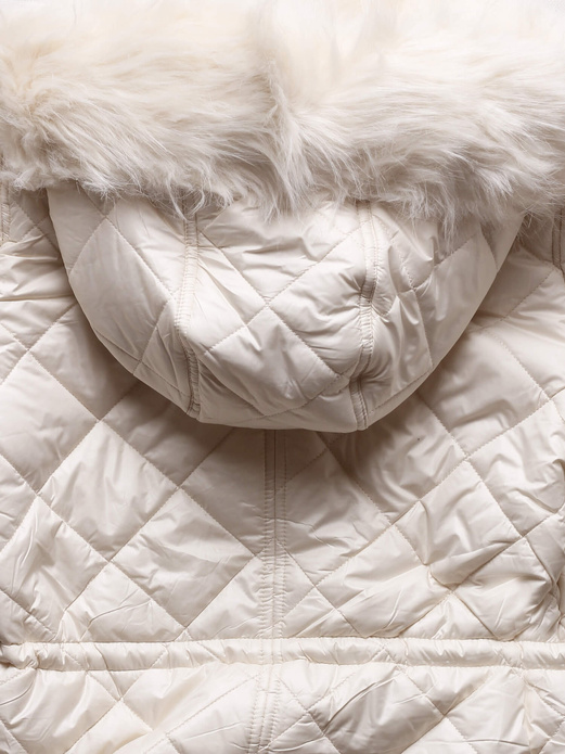 Biała dwustronna zimowa kurtka damska pikowana w karo