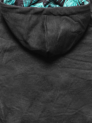 Ciemnoszara zapinana na suwak damska bluza z kwiecistym kapturem