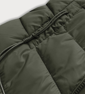 Oliwkowa zimowa damska ciepła kurtka z kapturem