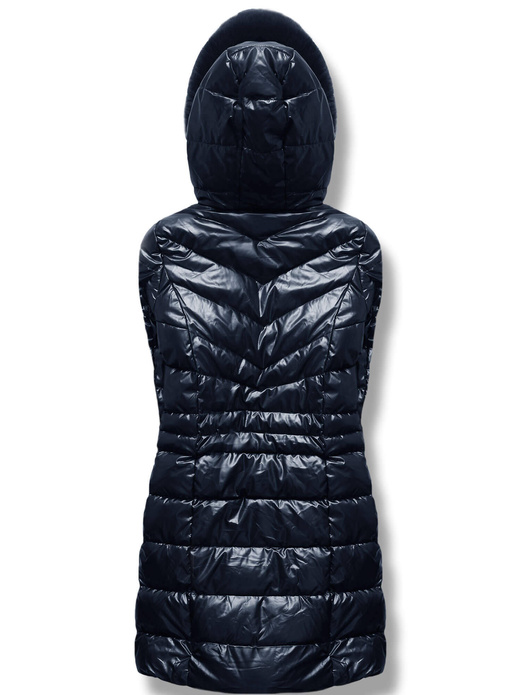 Granatowa błyszcząca kurtka zimowa z kapturem