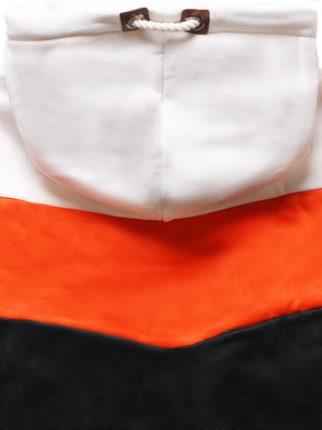 Biały pomarańczowy czarny trzykolorowa genialna bluza damska z kapturem