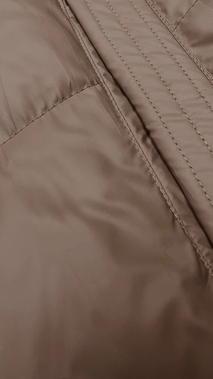 Ciemnobeżowy genialny pikowany damski bezrękawnik kamizelka z kapturem PLUS SIZE