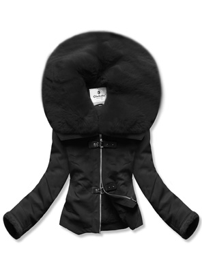 Czarna skórzana damska krótka kurtka futerko