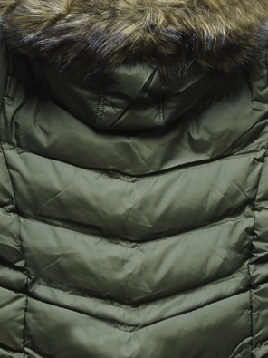 Zielona genialna ciepła parka damska z futerkiem