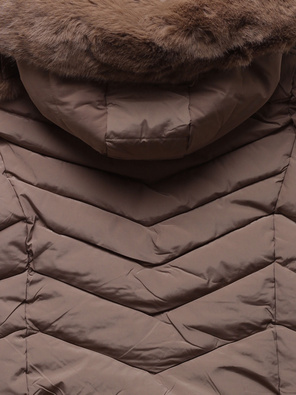 Kakaowa pikowana zimowa kurtka bombka z kapturem