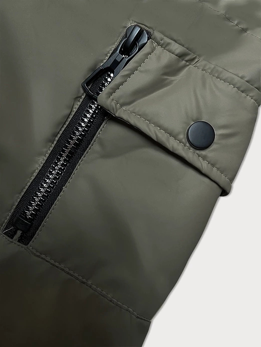 Zielona śliczna krótka modna pikowana kurtka damska z kapturem