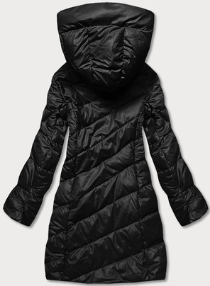 Czarna damska kurtka zimowa pikowana w jodełkę