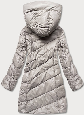 Beżowa damska kurtka zimowa pikowana w jodełkę