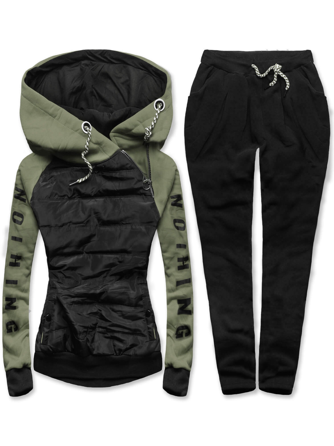 Komplet sportowy damski czarny-khaki (AMG580/1)