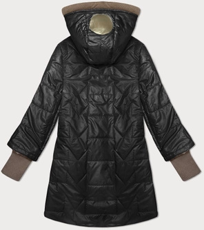 Czarna kapitalna damska pikowana kurtka z wydłużonymi ściągaczami