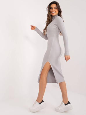 Szara sukienka prążkowana dekolt na guziki