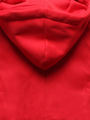 Czerwona długa bluza z łączonych materiałów na suwak i z dużym kapturem