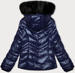 Śliwkowa zimowa kurtka pikowana z odpinanym kapturem z futerkiem