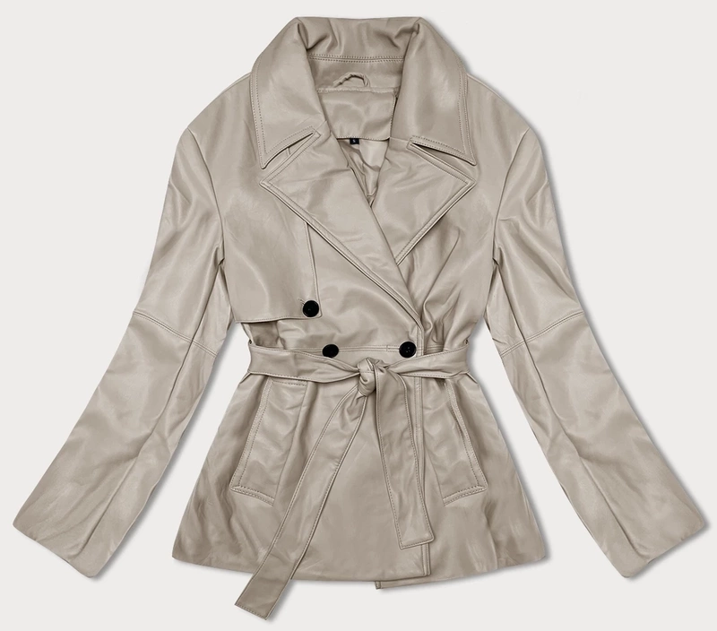 Cappuccino modny trencz eko skóra z paskiem