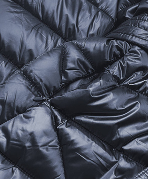 Granatowy cudowny długi płaszcz kurtka pikowana z kapturem