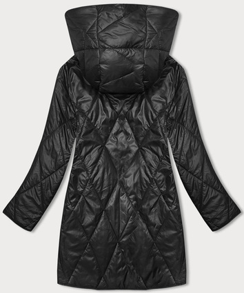 Czarna pikowana kurtka z kwiecistym kapturem PLUS SIZE  