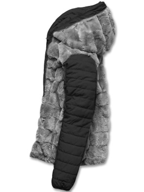 Czarna dwustronna zimowa pikowana kurtka futerko szare