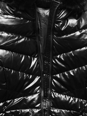 Czarna błyszcząca kurtka zimowa z kapturem