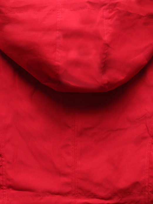 Czerwona damska kurtka typu parka z geometrycznym wzorem