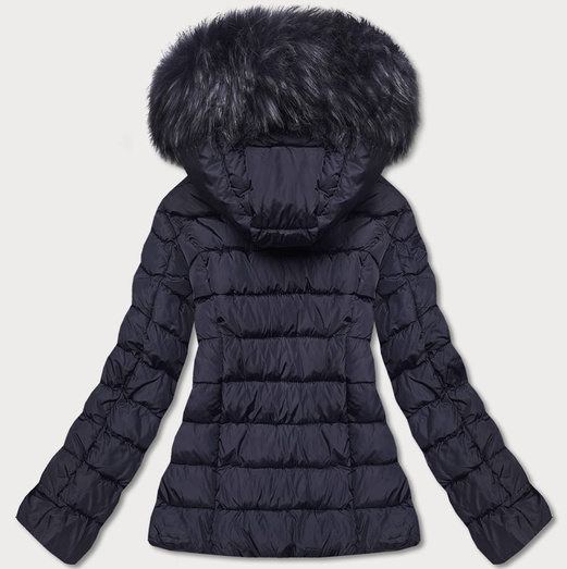 Granatowa zimowa kurtka z futerkiem